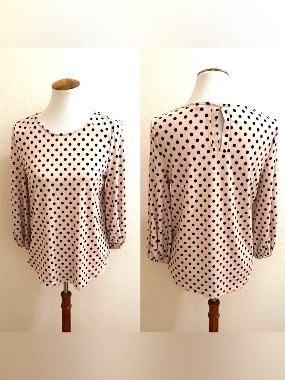 Adrianna Papell Pink Blush Blouse with Black Polka Dots